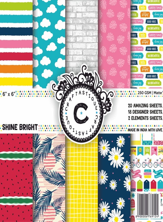Craftastique Shine Bright Scrapbooking Pattern Paper Pack (20 Sheets | 250 GSM) - 6x6 inches | Decorative Pattern Paper for Art and Craft DIY Greeting Card Texture Sheets Scrapbook Sheets - Image 1